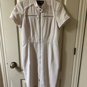 Laura Ashley Cream Zip-Front Short Sleeve Dress